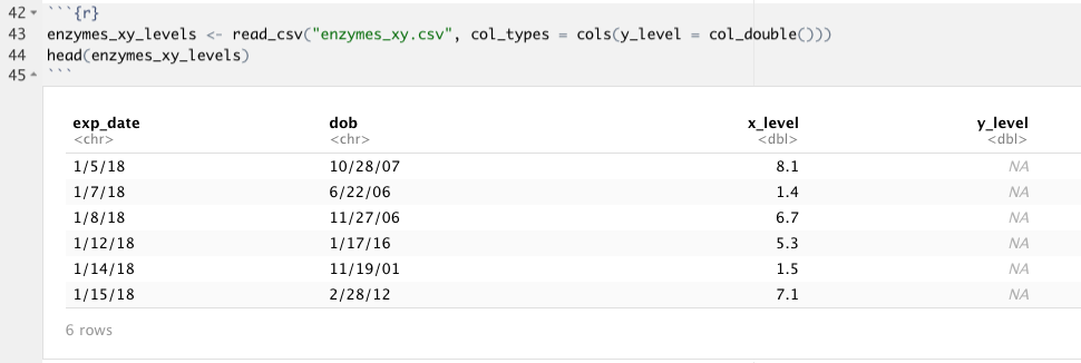 Import of Enzymes X and Y CSV with specifying column type