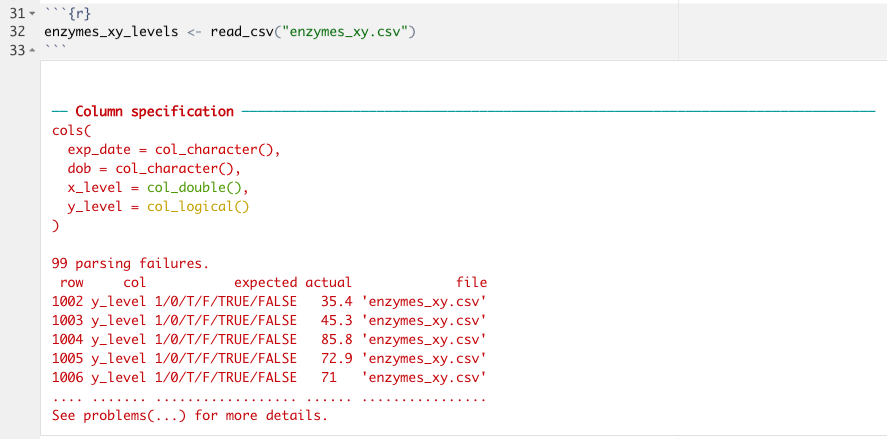 Import of Enzymes X and Y CSV with parsing failures