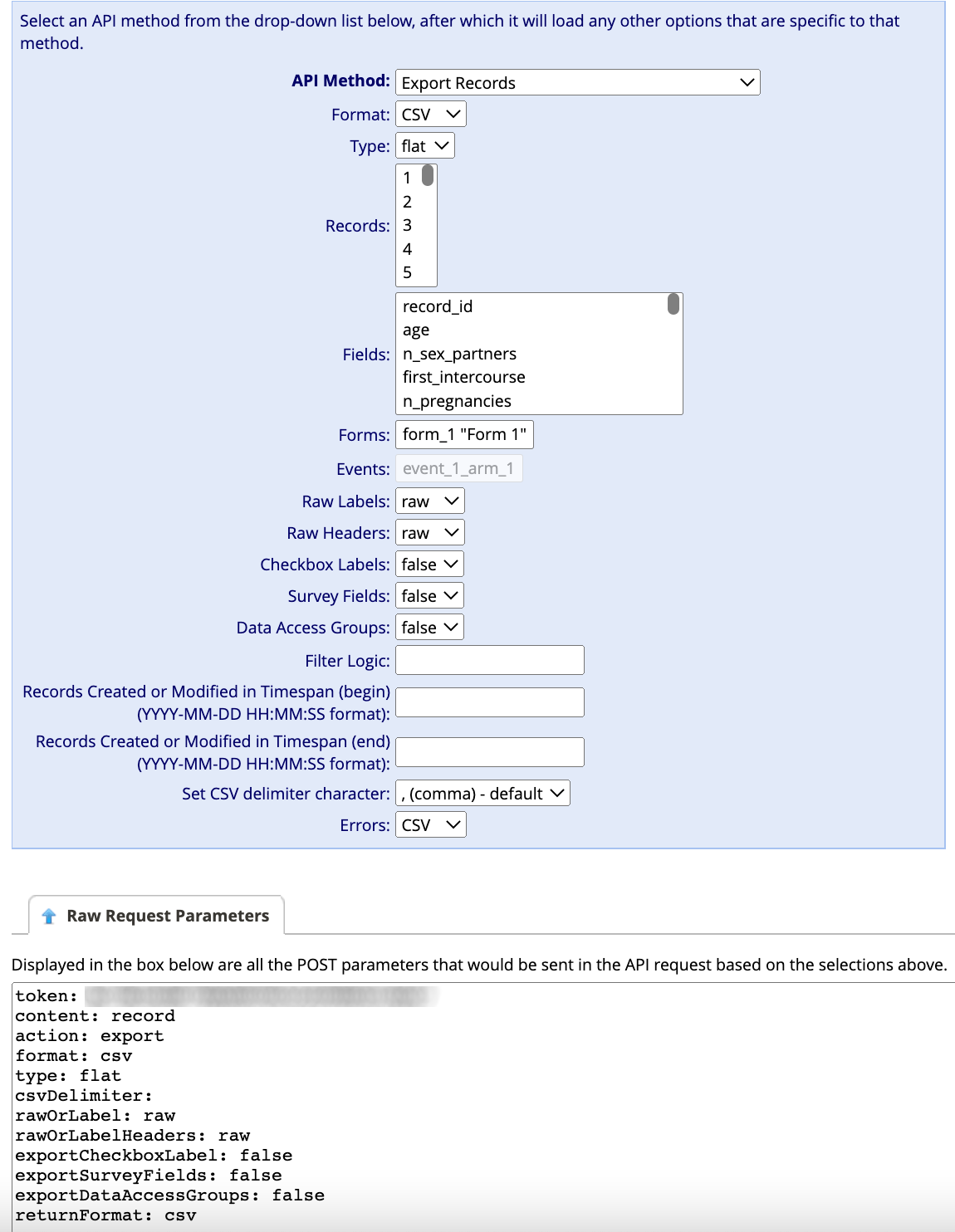 A menu-driven way to choose API method and the coded version of that selection below.