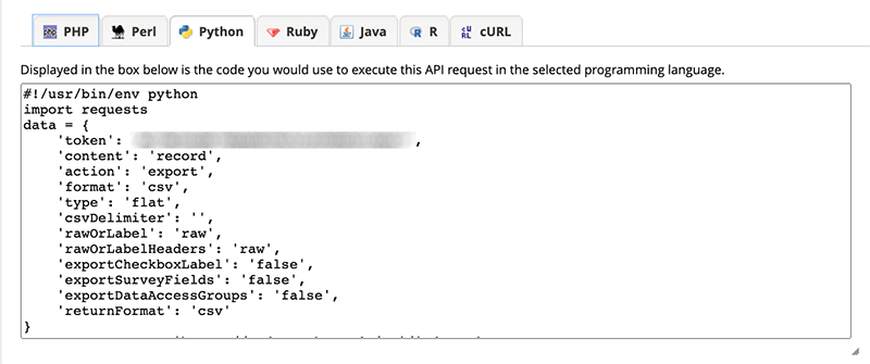 Python code from the API playground.