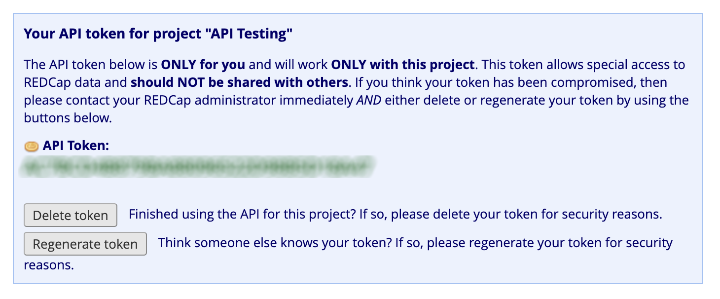 Text that includes an obscured API token.