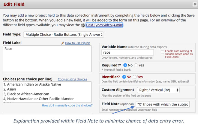 REDCap Edit Field box